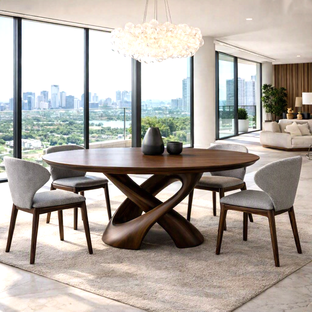 Luxurious and uniquely crafted wooden dining table ( chairs not included) designed to create a warm and inviting atmosphere.