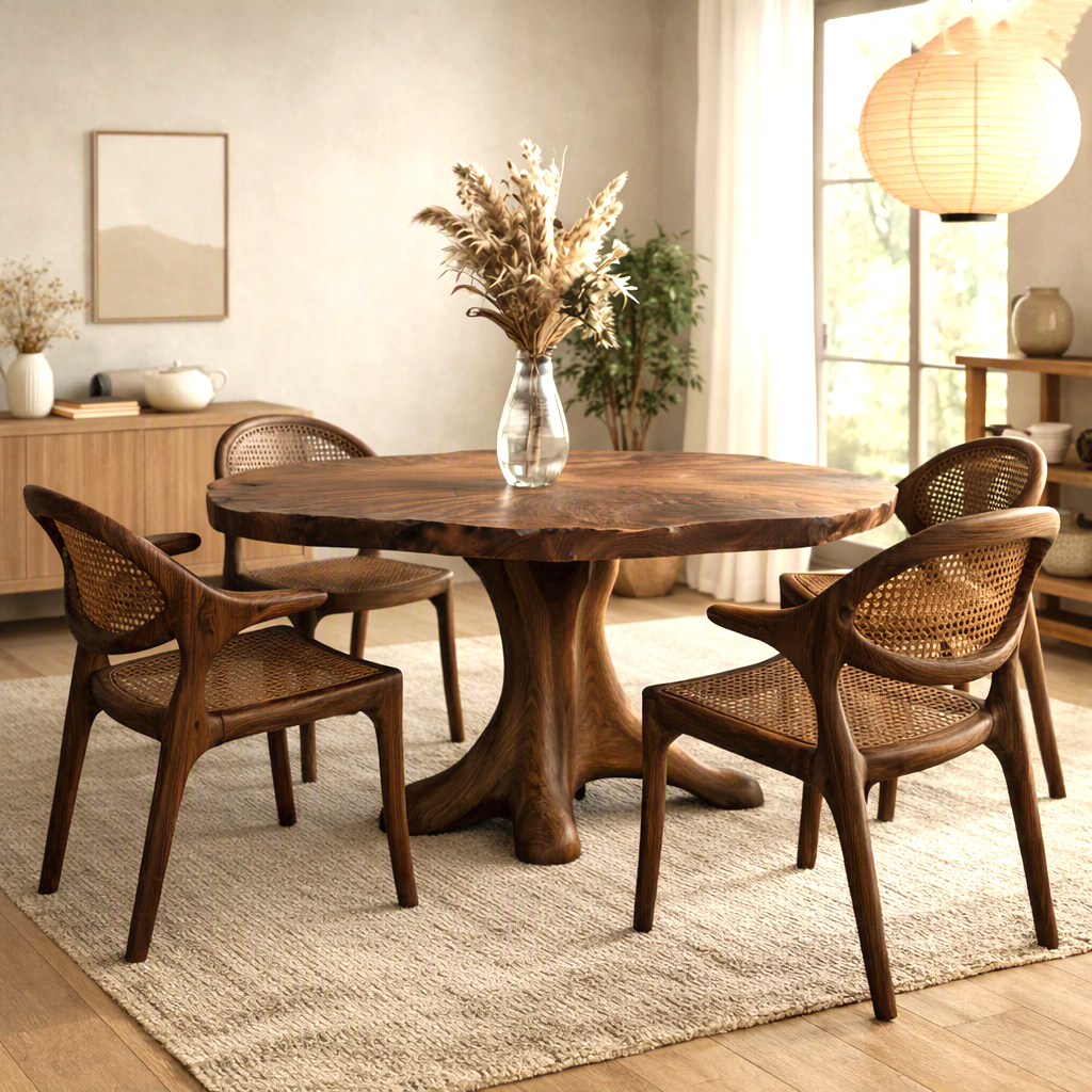 Luxali Wooden Luxurious and uniquely crafted wooden dining table ( chairs not included) designed to create a warm and inviting atmosphere.