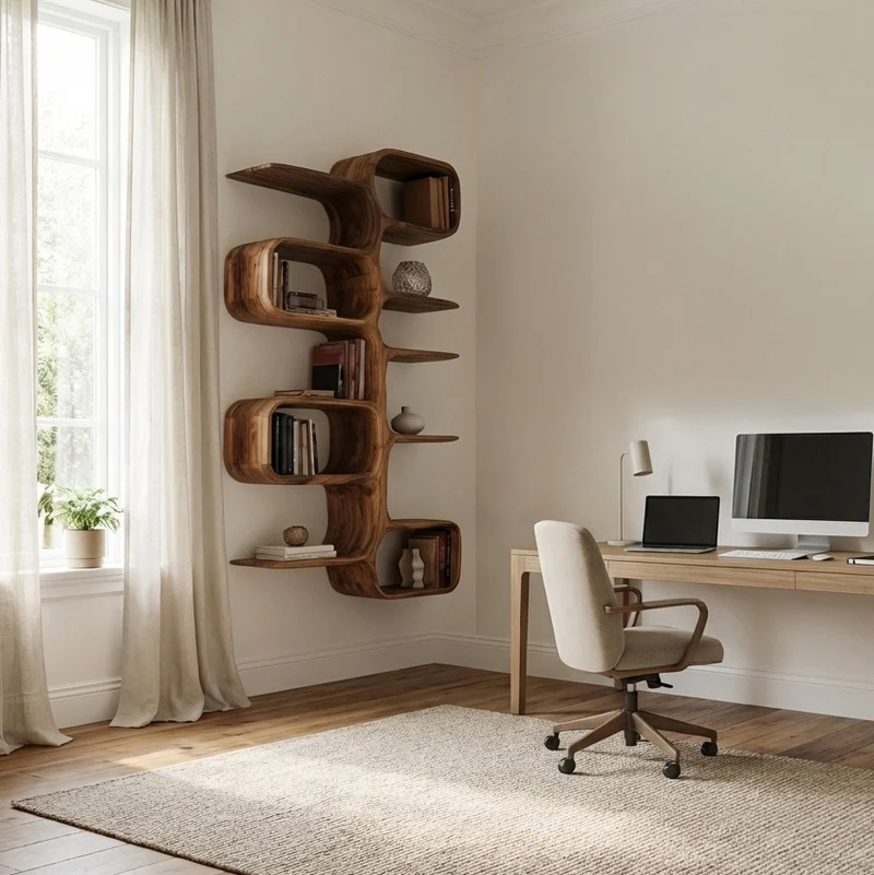 Scandinavian Wooden Wall Shelf For Home Interior Decor