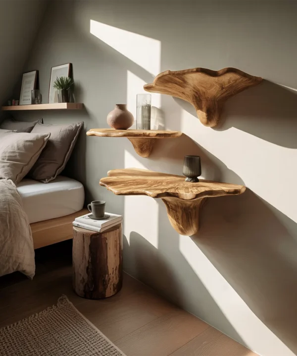 Alternative view of Farmhouse Solid Wood Mushroom Shelf For Rustic Living Room Decor