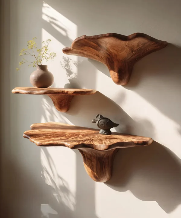 Farmhouse Solid Wood Mushroom Shelf For Rustic Living Room Decor