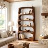 Modern Sculptural Wood Bookshelf with Organic Curves and Flowing Shelves for Artistic Home Library or Stylish Living Room Accent