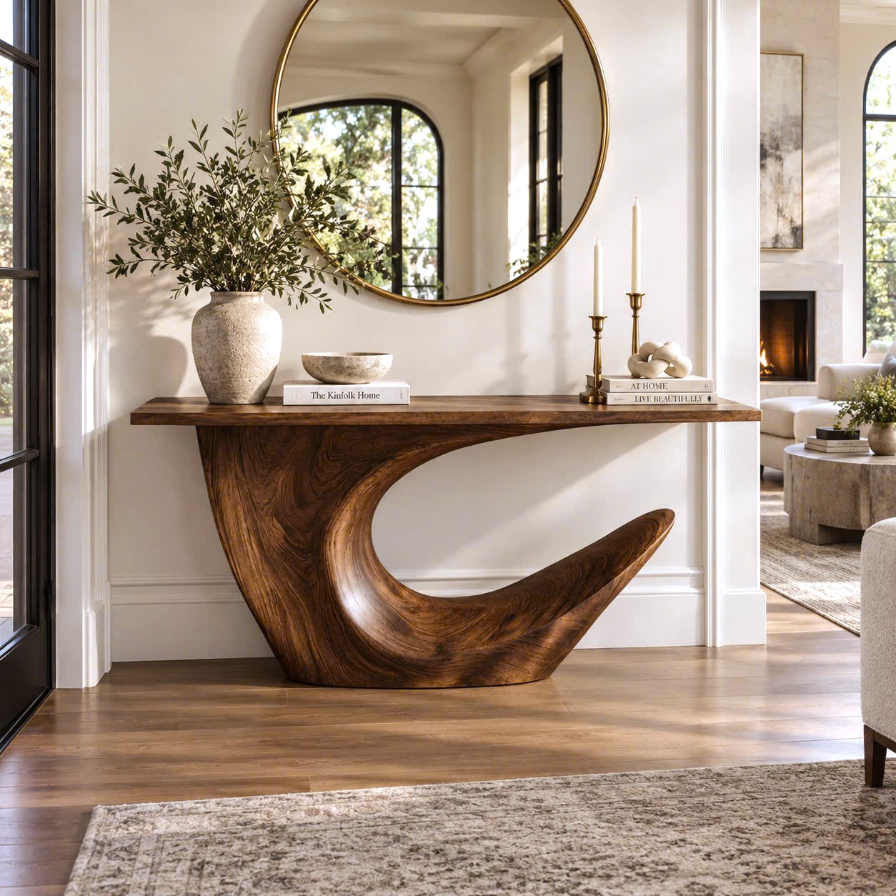 Luxali Handmade Wooden Console Table — a modern farmhouse masterpiece, meticulously handcrafted from solid natural Monkey Pod wood, showcasing refined artistry and designed to elevate any living room.