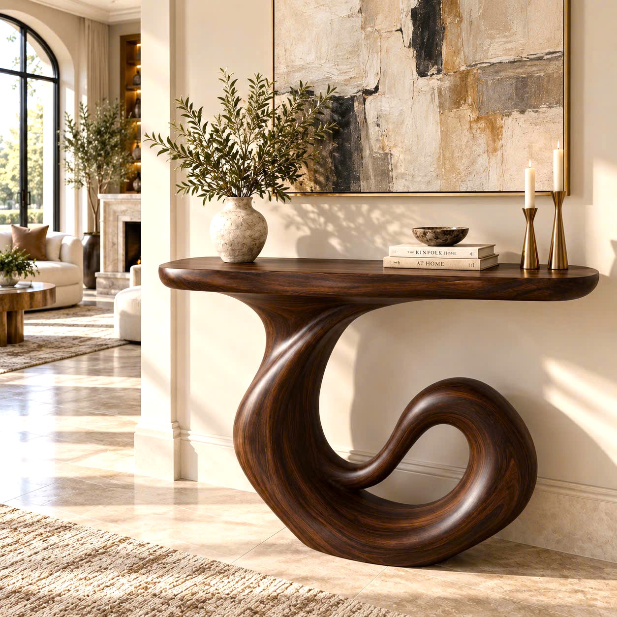 Luxali Handmade Wooden Console Table — a modern farmhouse masterpiece, meticulously handcrafted from solid natural Monkey Pod wood, showcasing refined artistry and designed to elevate any living room.
