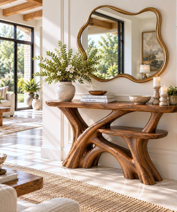 Alternative view of Luxali wooden Unique Design Handmade Natural Solid Wood Console Table Entrance Table Luxury Living Room Furniture New Home Decoration