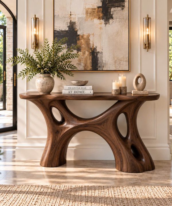 Modern Solid Wood Console Table With Pedestal Base Handmade Entryway Furniture For Living Room