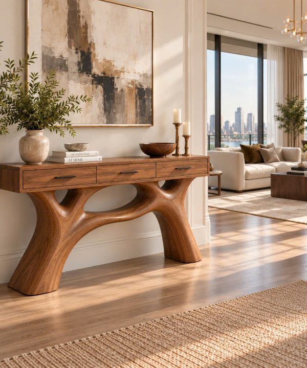 Eco-Friendly Apartment Decor Natural Solid Wooden Console Tables With Unique Design wooden furniture Hotel Furniture Designer