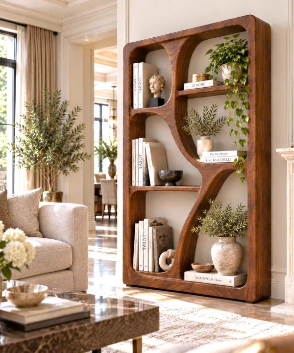 Alternative view of BS25 Modern Sculptural Wood Bookshelf with Organic Curves and Flowing Shelves for Artistic Home Library or Stylish Living Room Accent