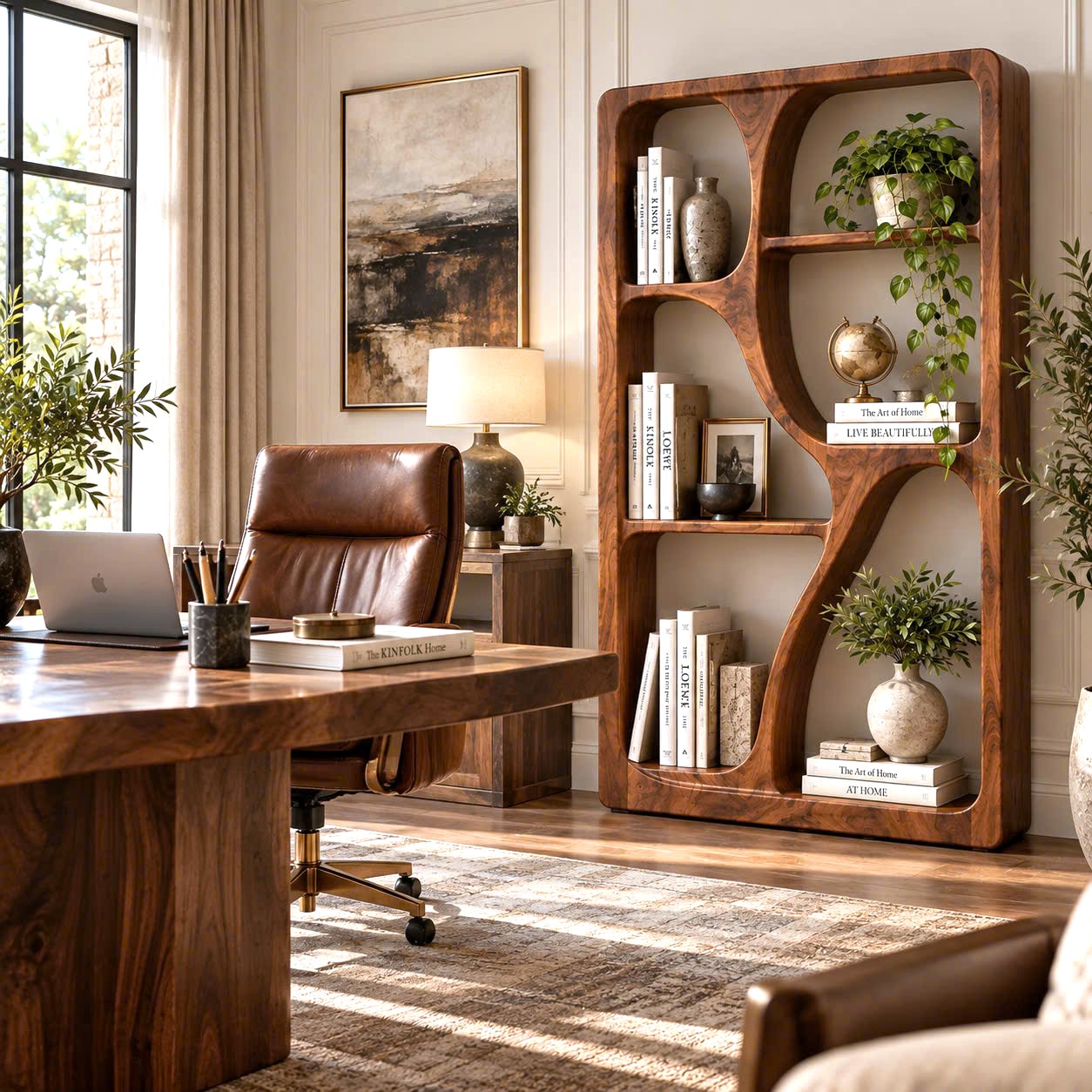 BS25 Modern Sculptural Wood Bookshelf with Organic Curves and Flowing Shelves for Artistic Home Library or Stylish Living Room Accent - Image 10