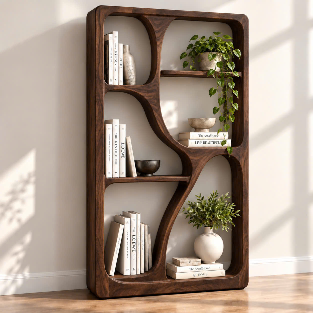 BS25 Modern Sculptural Wood Bookshelf with Organic Curves and Flowing Shelves for Artistic Home Library or Stylish Living Room Accent - Image 11