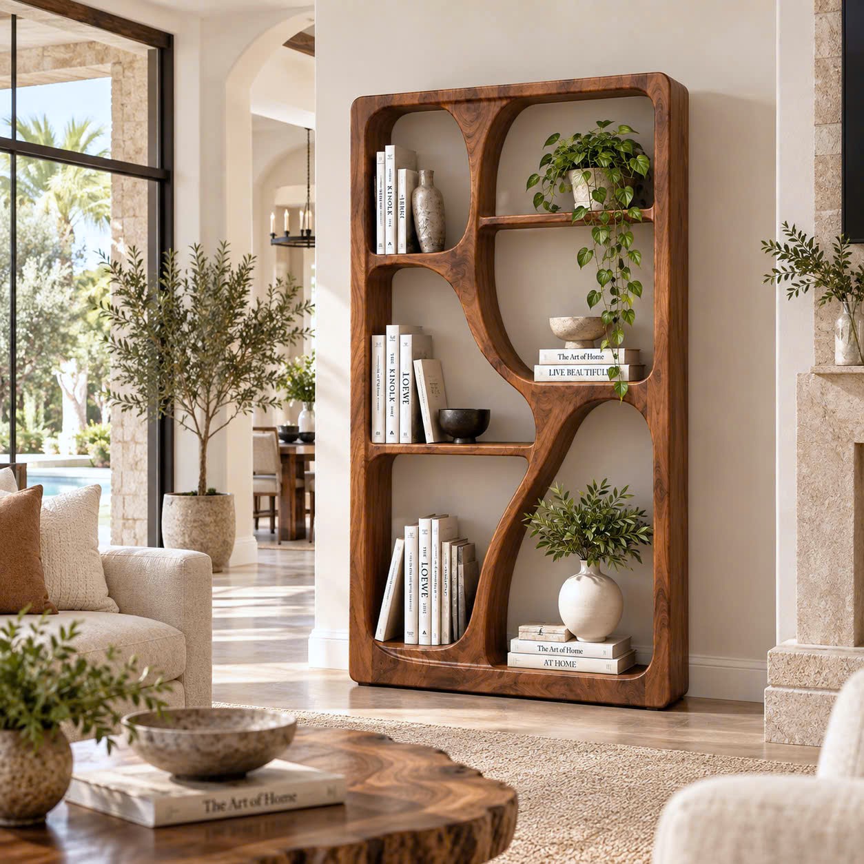 BS25 Modern Sculptural Wood Bookshelf with Organic Curves and Flowing Shelves for Artistic Home Library or Stylish Living Room Accent - Image 12