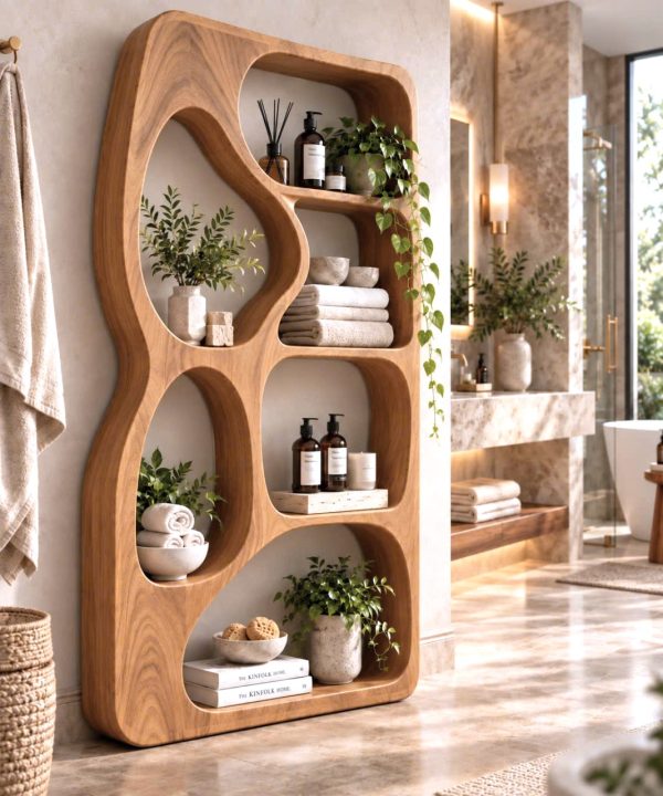 Alternative view of BS28 Modern Sculptural Wood Bookshelf with Organic Curves and Flowing Shelves for Artistic Home Library or Stylish Living Room Accent
