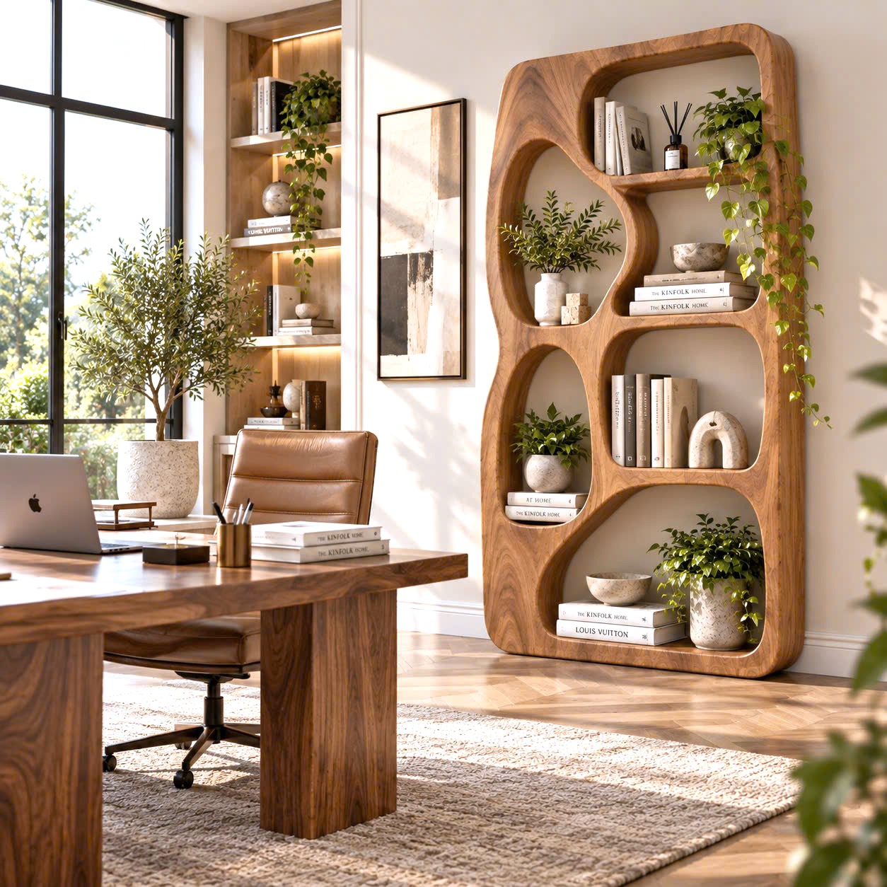 BS28 Modern Sculptural Wood Bookshelf with Organic Curves and Flowing Shelves for Artistic Home Library or Stylish Living Room Accent - Image 8