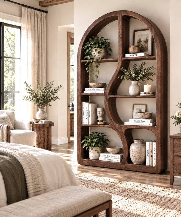Alternative view of BS29 Modern Sculptural Wood Bookshelf with Organic Curves and Flowing Shelves for Artistic Home Library or Stylish Living Room Accent