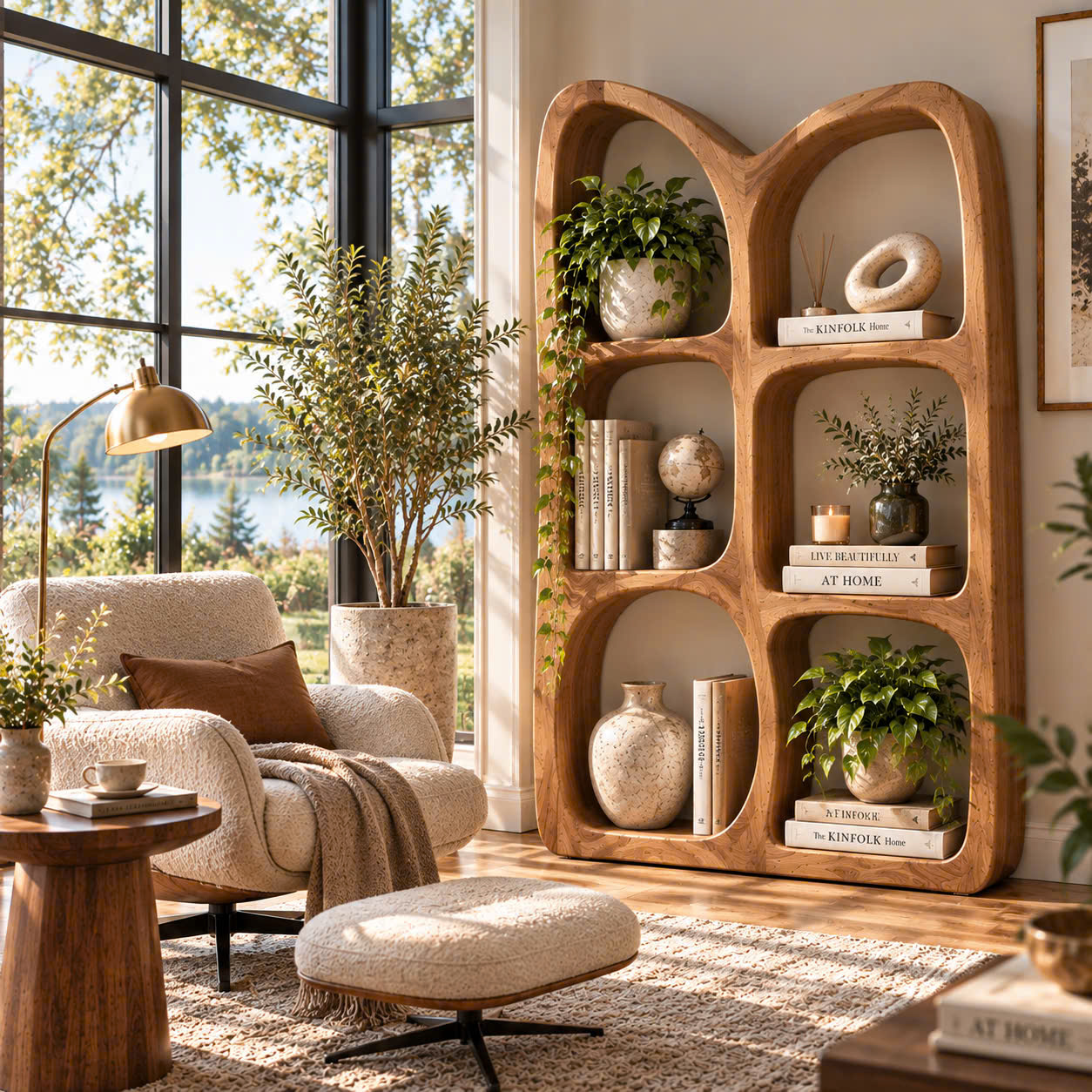 BS 31 Modern Sculptural Wood Bookshelf with Organic Curves and Flowing Shelves for Artistic Home Library or Stylish Living Room Accent - Image 3