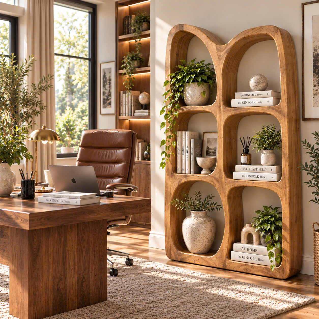 BS 31 Modern Sculptural Wood Bookshelf with Organic Curves and Flowing Shelves for Artistic Home Library or Stylish Living Room Accent - Image 4