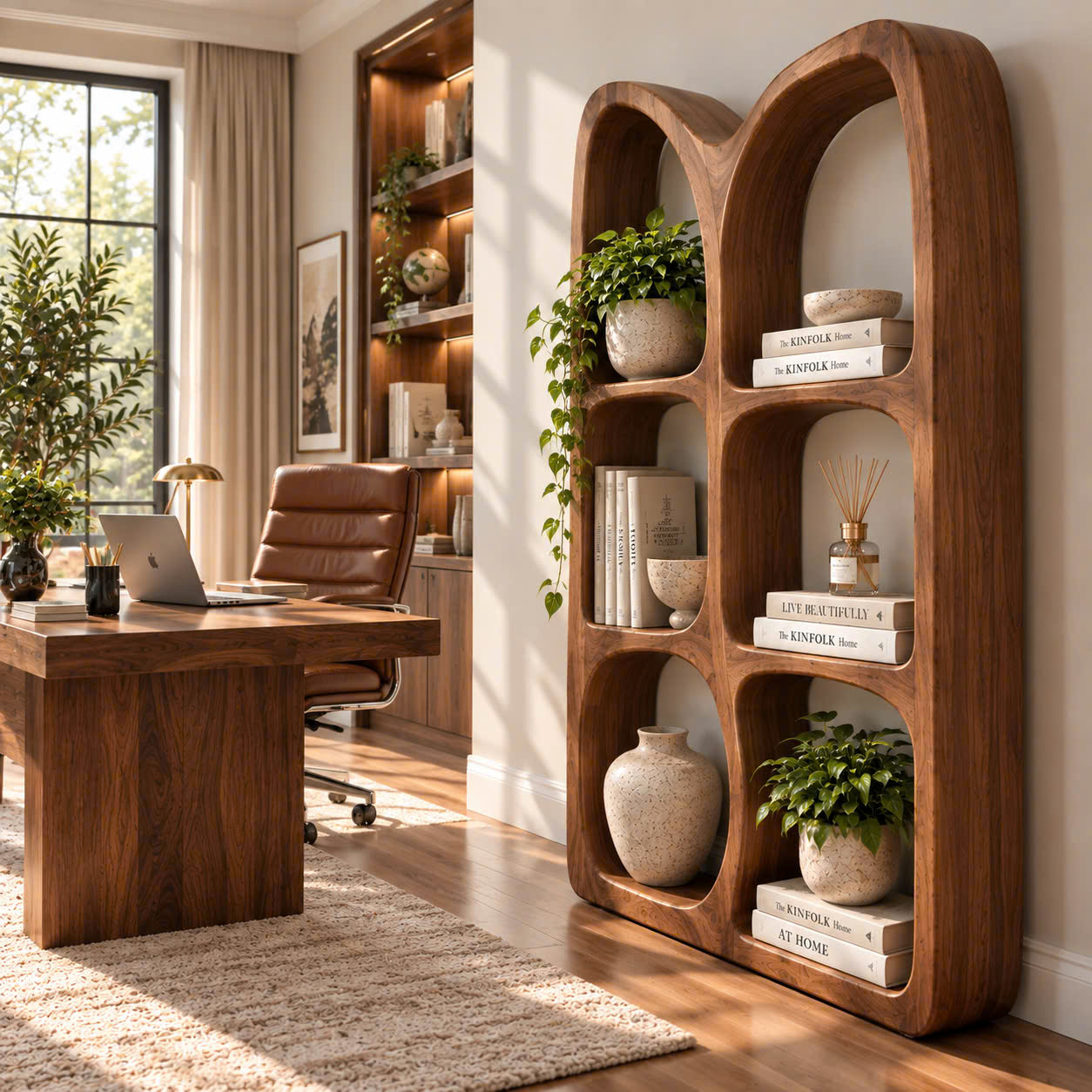 BS 31 Modern Sculptural Wood Bookshelf with Organic Curves and Flowing Shelves for Artistic Home Library or Stylish Living Room Accent - Image 9