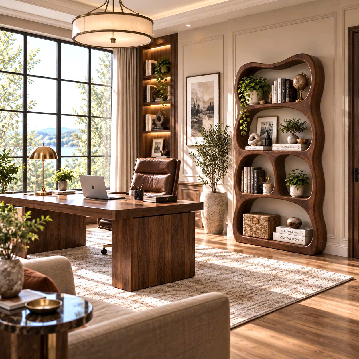 BS 37 Modern Sculptural Wood Bookshelf with Organic Curves and Flowing Shelves for Artistic Home Library or Stylish Living Room Accent - Image 2