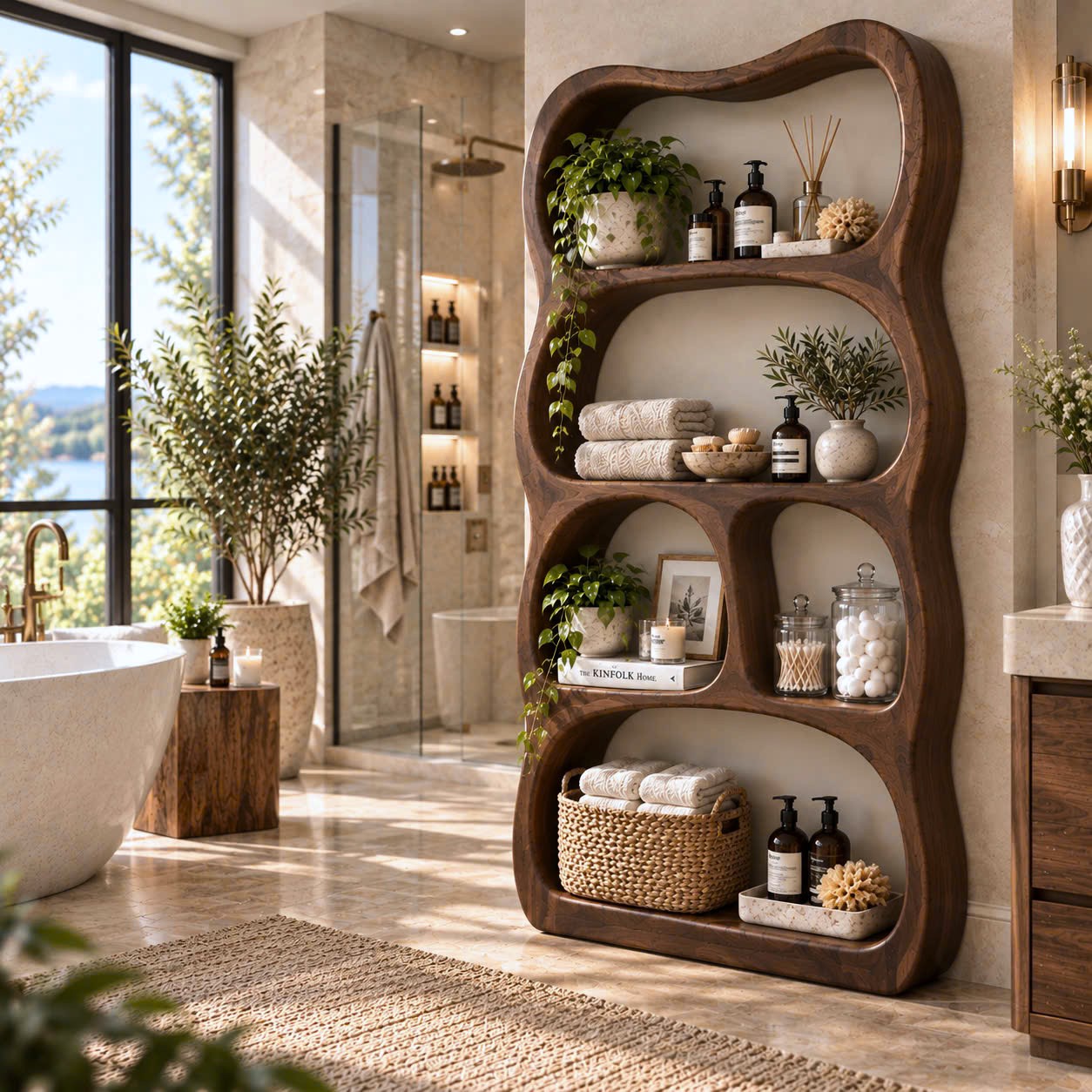 BS 37 Modern Sculptural Wood Bookshelf with Organic Curves and Flowing Shelves for Artistic Home Library or Stylish Living Room Accent - Image 6