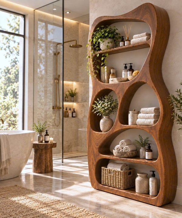 Alternative view of BS 38 Modern Sculptural Wood Bookshelf with Organic Curves and Flowing Shelves for Artistic Home Library or Stylish Living Room Accent