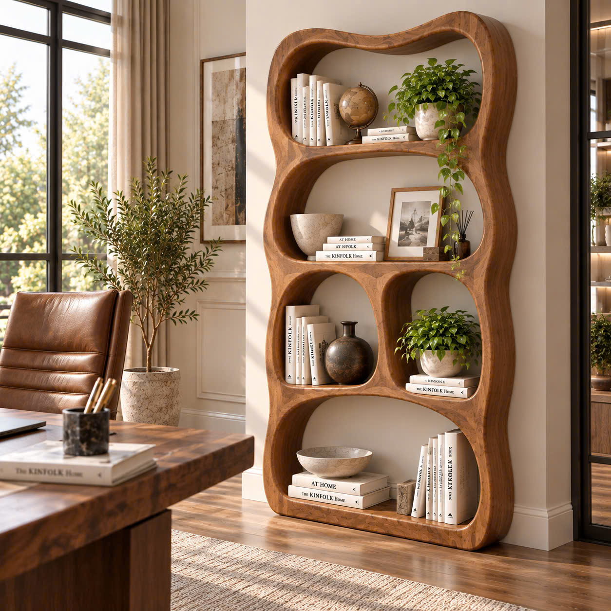BS 37 Modern Sculptural Wood Bookshelf with Organic Curves and Flowing Shelves for Artistic Home Library or Stylish Living Room Accent - Image 10