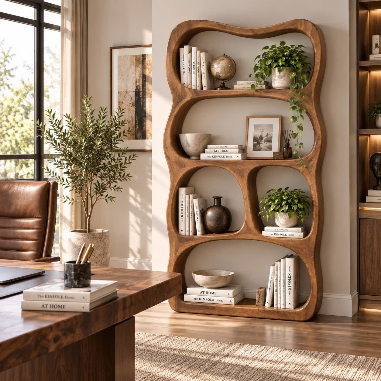 BS 37 Modern Sculptural Wood Bookshelf with Organic Curves and Flowing Shelves for Artistic Home Library or Stylish Living Room Accent - Image 11