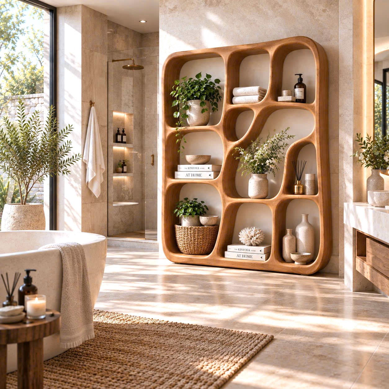 BS 43 Modern Sculptural Wood Bookshelf with Organic Curves and Flowing Shelves for Artistic Home Library or Stylish Living Room Accent - Image 6