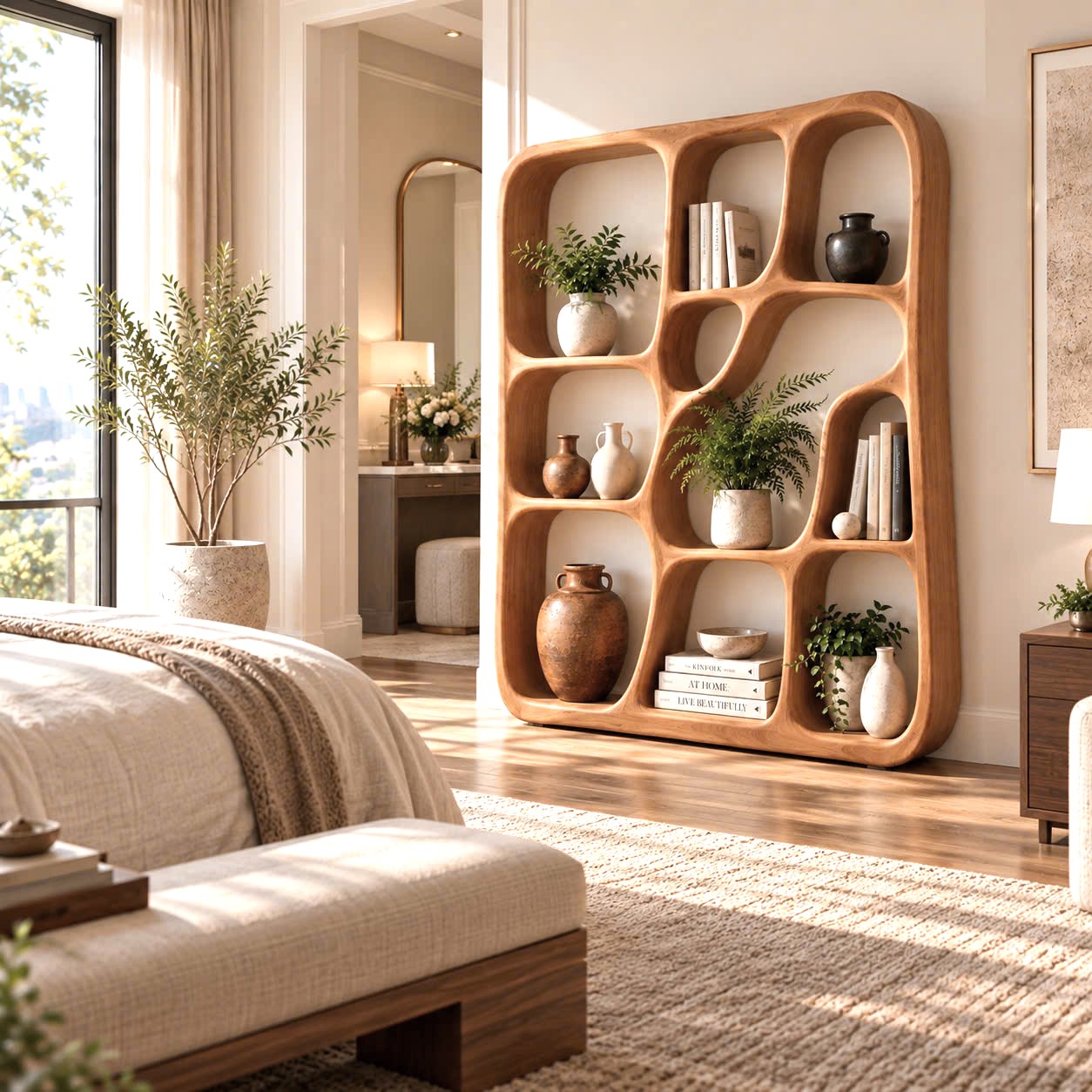 BS 43 Modern Sculptural Wood Bookshelf with Organic Curves and Flowing Shelves for Artistic Home Library or Stylish Living Room Accent - Image 8