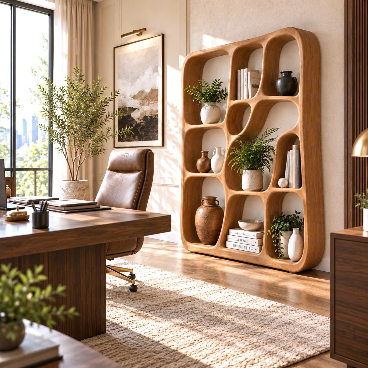 BS 43 Modern Sculptural Wood Bookshelf with Organic Curves and Flowing Shelves for Artistic Home Library or Stylish Living Room Accent - Image 9