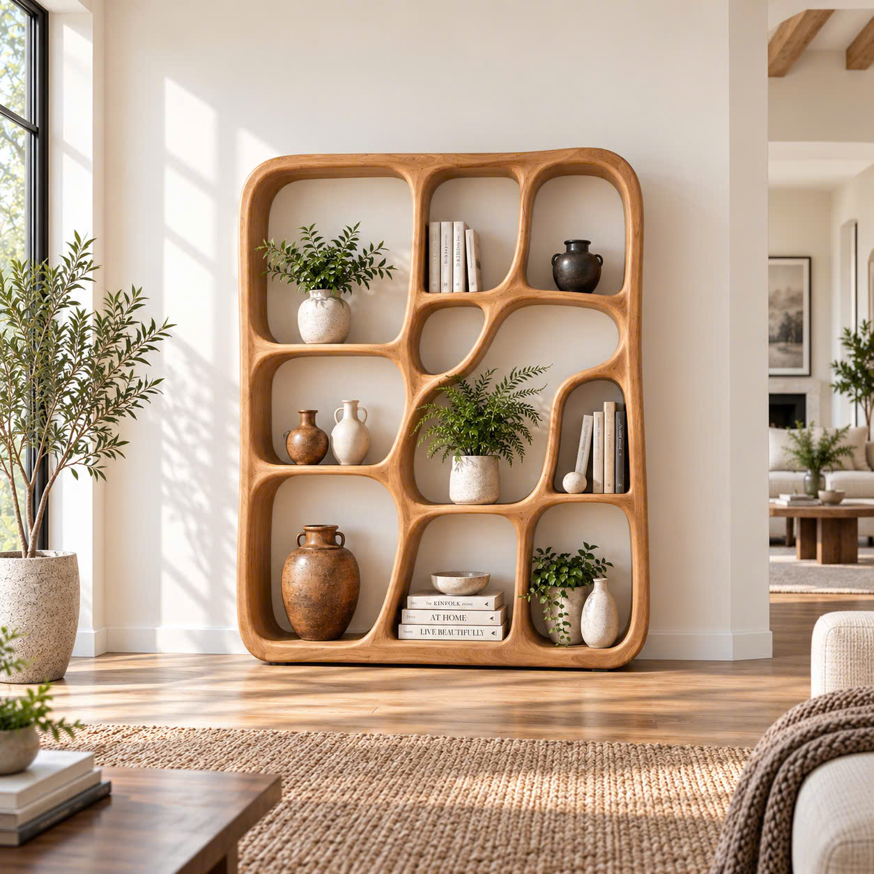 BS 43 Modern Sculptural Wood Bookshelf with Organic Curves and Flowing Shelves for Artistic Home Library or Stylish Living Room Accent - Image 11