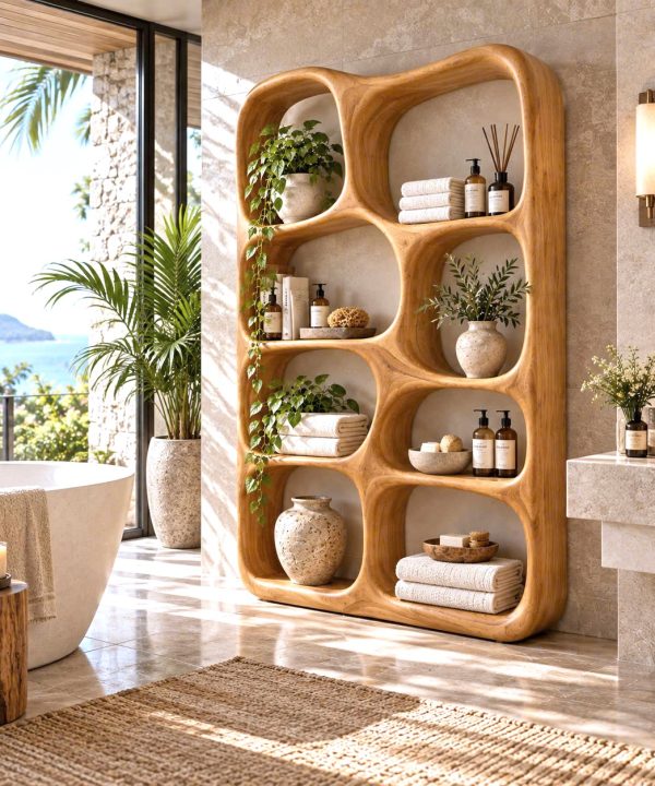 Alternative view of BS 39 Modern Sculptural Wood Bookshelf with Organic Curves and Flowing Shelves for Artistic Home Library or Stylish Living Room Accent