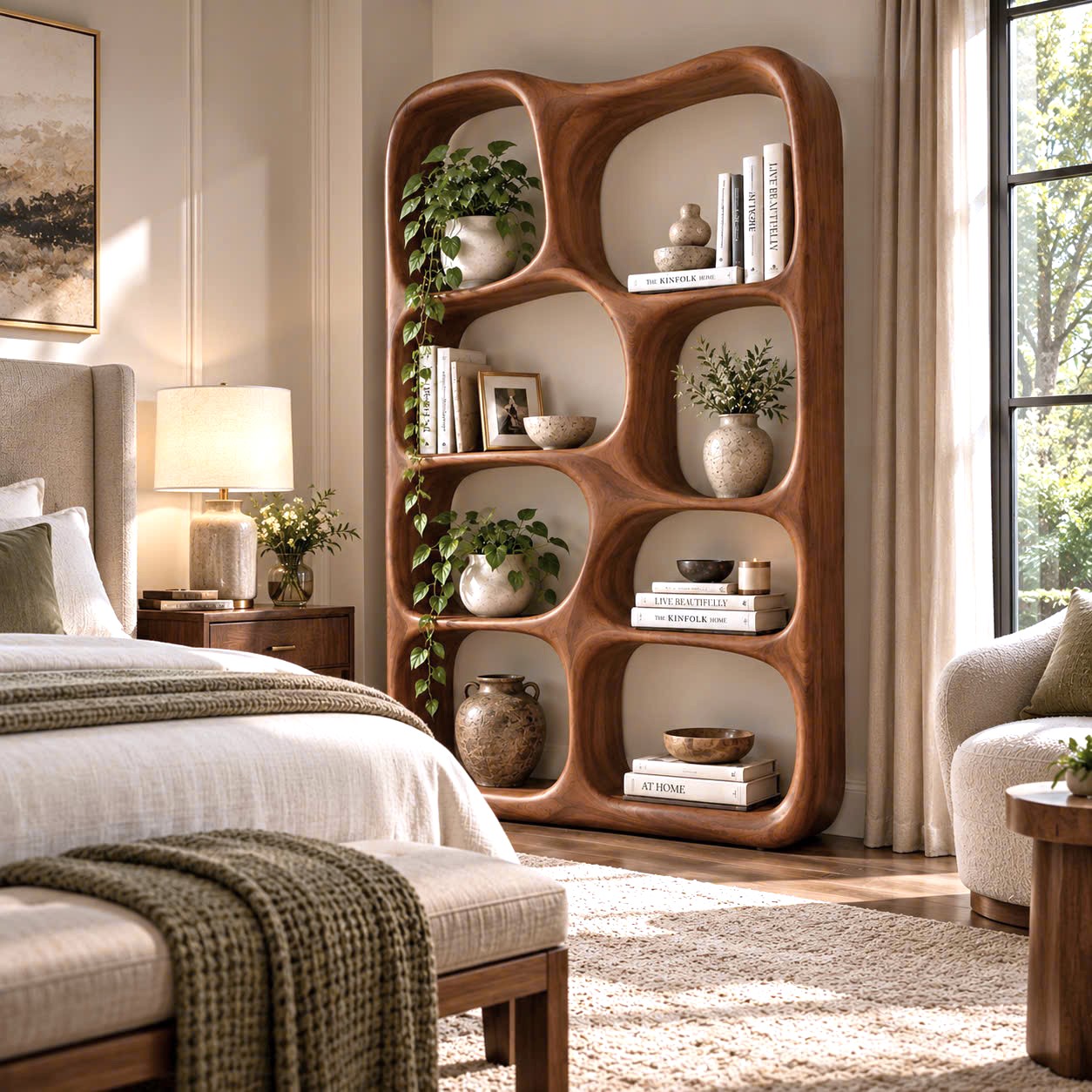 BS 39 Modern Sculptural Wood Bookshelf with Organic Curves and Flowing Shelves for Artistic Home Library or Stylish Living Room Accent - Image 6