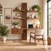 DS 13 Luxali Wooden Contemporary Wall Mounted Wooden Desk with Tree Form Bookcase, Shelves & Drawer for Home Office