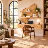 DS 19 Luxali Wooden Contemporary Wall Mounted Wooden Desk with Tree Form Bookcase, Shelves & Drawer for Home Office