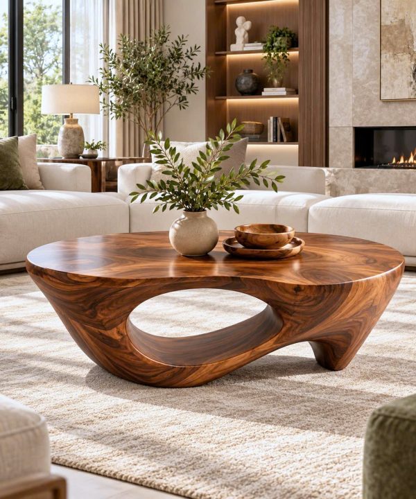 BCF 31 Luxali Eco-Friendly Solid Wood Modern Coffee Table with Sculptural Design for Living Room Home Decor Model C012