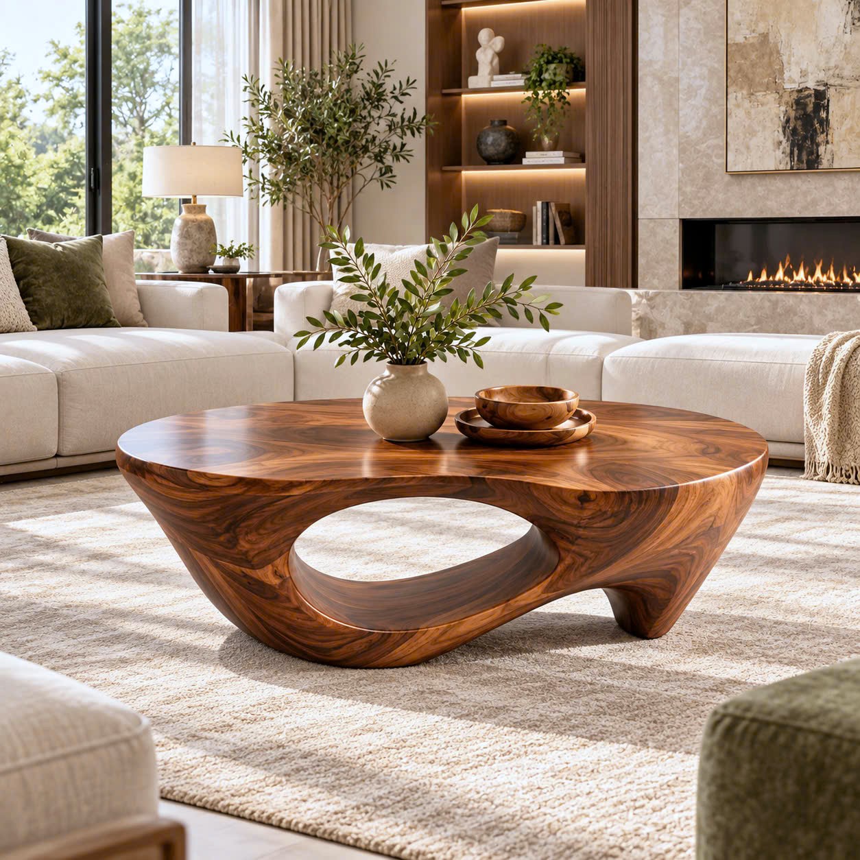 BCF 31 Luxali Eco-Friendly Solid Wood Modern Coffee Table with Sculptural Design for Living Room Home Decor Model C012