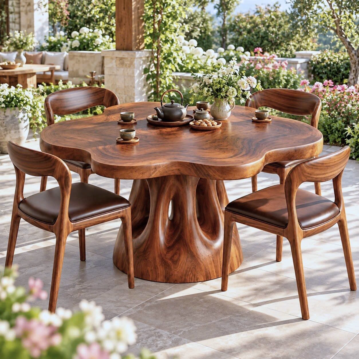 DT 10 Luxurious and uniquely crafted wooden dining table ( chairs not included) designed to create a warm and inviting atmosphere.