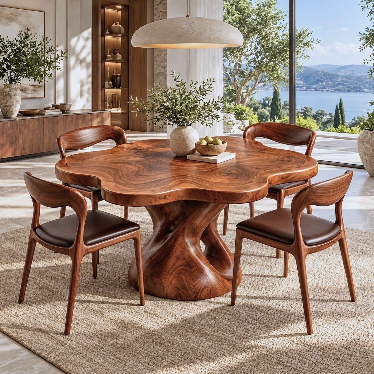 DT 12 Luxurious and uniquely crafted wooden dining table ( chairs not included) designed to create a warm and inviting atmosphere.