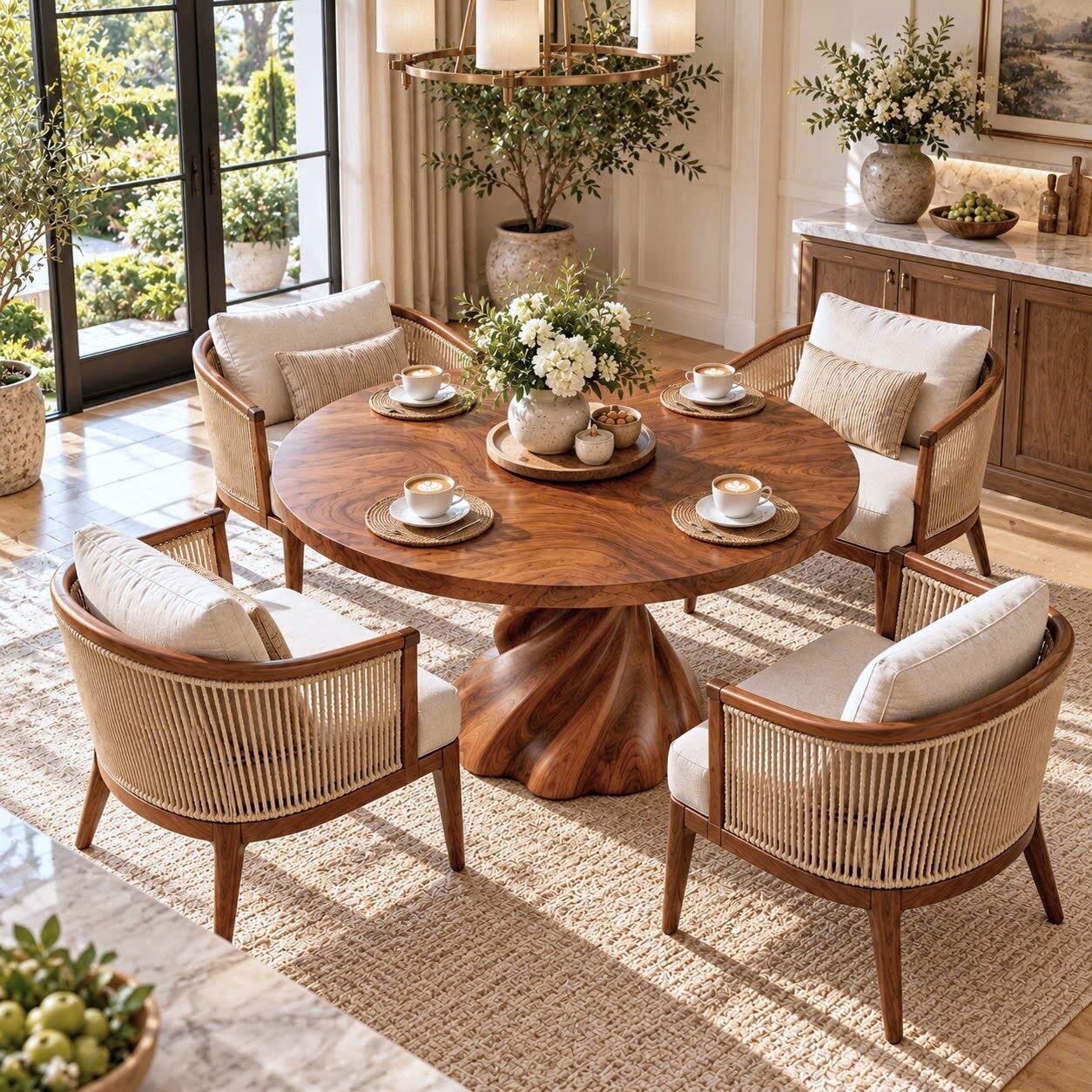 DT 14 Luxurious and uniquely crafted wooden dining table ( chairs not included) designed to create a warm and inviting atmosphere.