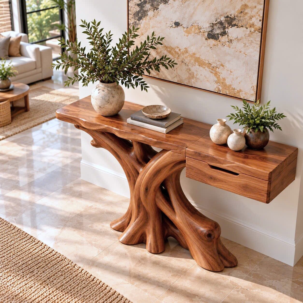 Alternative view of CSL 172 Luxali Handmade Wooden Console Table — a modern farmhouse masterpiece, meticulously handcrafted from solid natural Monkey Pod wood, showcasing refined artistry and designed to elevate any living room