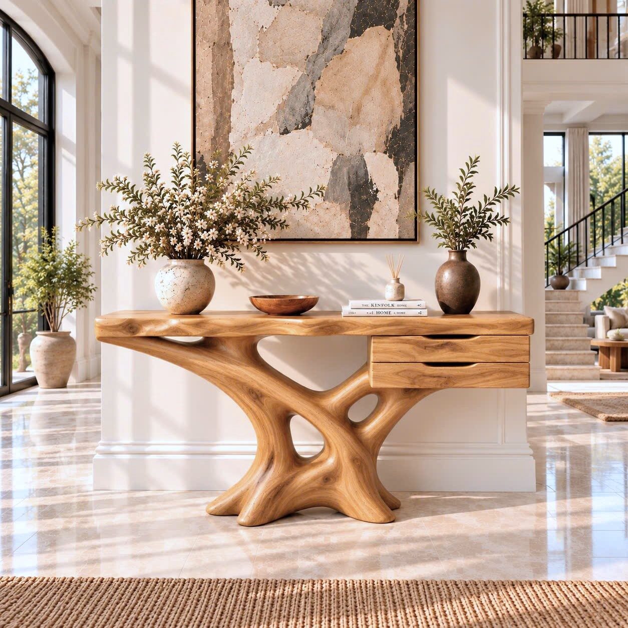 Alternative view of CSL 173 Luxali Handmade Wooden Console Table — a modern farmhouse masterpiece, meticulously handcrafted from solid natural Monkey Pod wood, showcasing refined artistry and designed to elevate any living room
