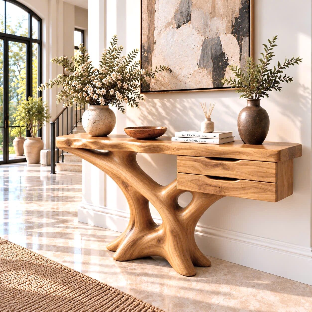 CSL 173 Luxali Handmade Wooden Console Table — a modern farmhouse masterpiece, meticulously handcrafted from solid natural Monkey Pod wood, showcasing refined artistry and designed to elevate any living room