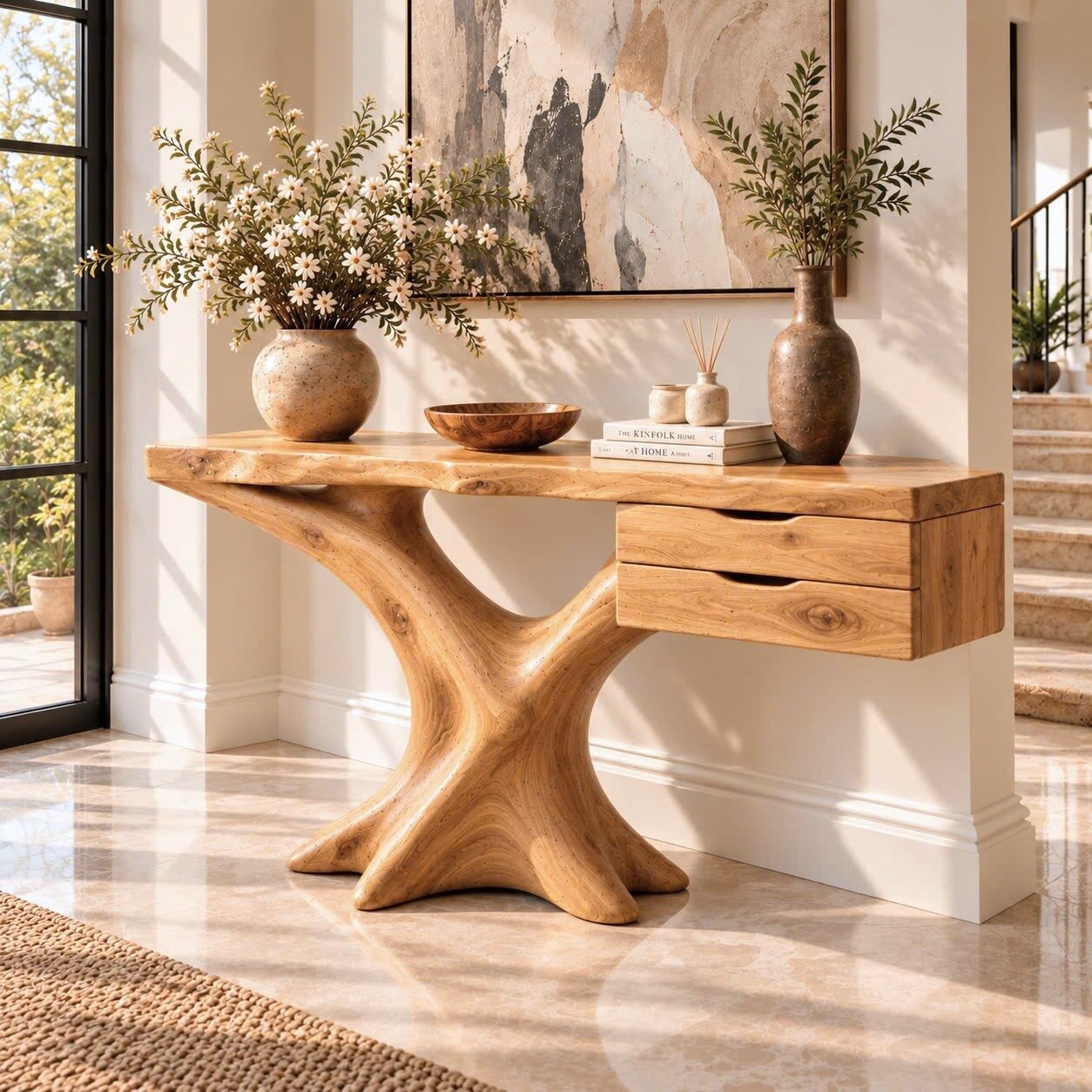 Alternative view of CSL 174 Luxali Handmade Wooden Console Table — a modern farmhouse masterpiece, meticulously handcrafted from solid natural Monkey Pod wood, showcasing refined artistry and designed to elevate any living room