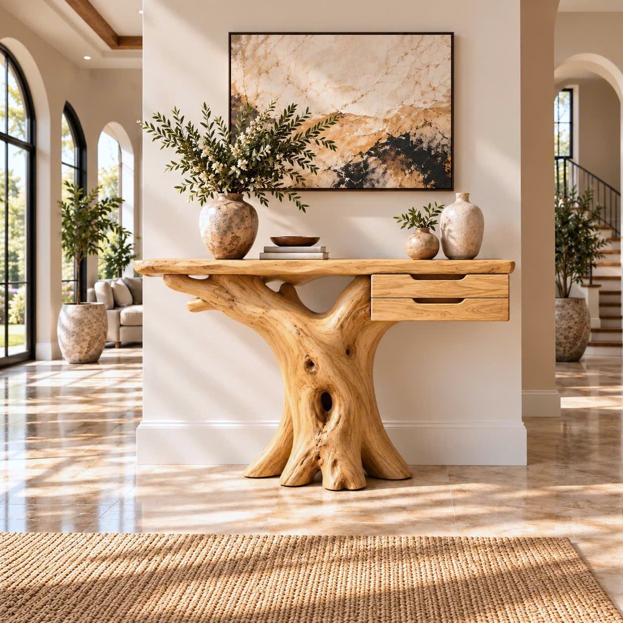 Alternative view of CSL 175 Luxali Handmade Wooden Console Table — a modern farmhouse masterpiece, meticulously handcrafted from solid natural Monkey Pod wood, showcasing refined artistry and designed to elevate any living room