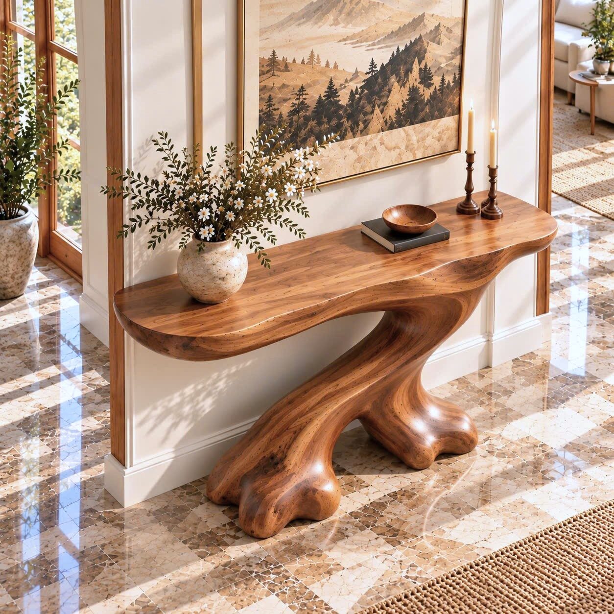 Alternative view of ACSL 177 Eco-Friendly Apartment Decor Natural Solid Wooden Console Tables With Unique Design wooden furniture Hotel Furniture Designer