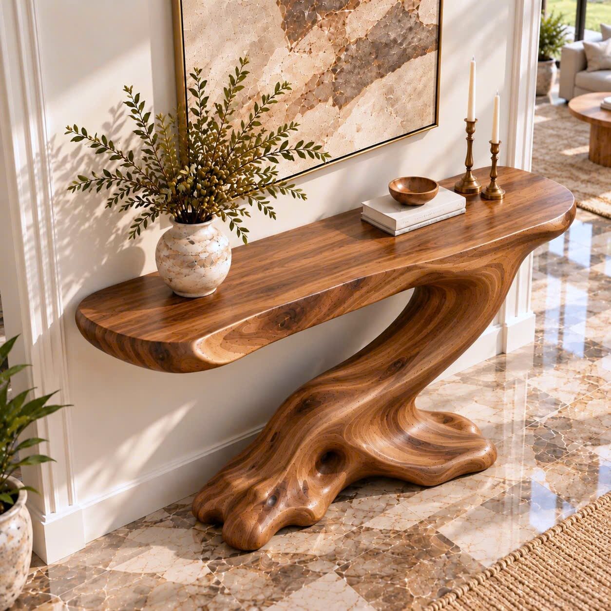 CSL 176 Eco-Friendly Apartment Decor Natural Solid Wooden Console Tables With Unique Design wooden furniture Hotel Furniture Designer